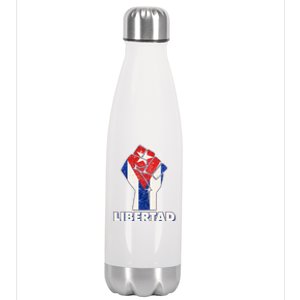 Libertad Cuba Cuban Flag Protest Fist Stainless Steel Insulated Water Bottle