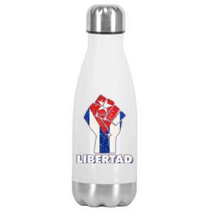 Libertad Cuba Cuban Flag Protest Fist Stainless Steel Insulated Water Bottle