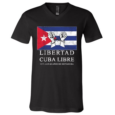 Libertad Cuba Libre Bandera Cubana Liberated De Cuba V-Neck T-Shirt