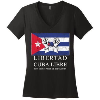 Libertad Cuba Libre Bandera Cubana Liberated De Cuba Women's V-Neck T-Shirt