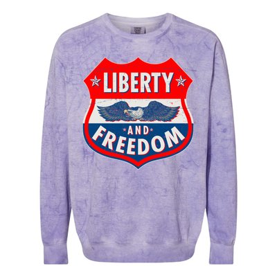 Liberty And Freedom US Eagle Road Sign Colorblast Crewneck Sweatshirt