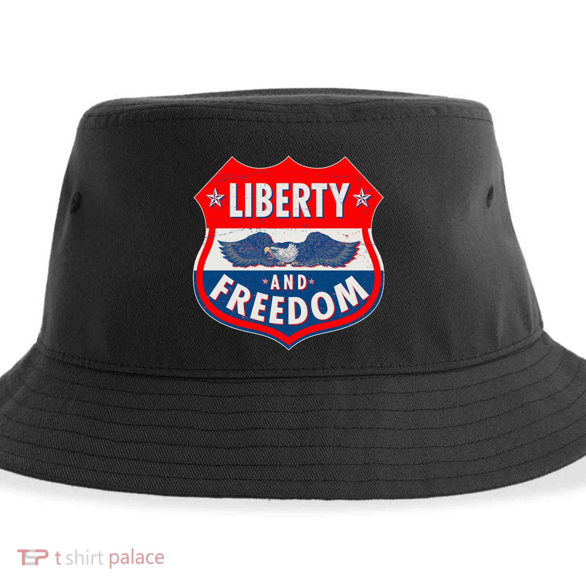 Liberty And Freedom US Eagle Road Sign Sustainable Bucket Hat