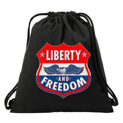 Liberty And Freedom US Eagle Road Sign Drawstring Bag