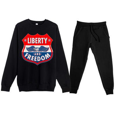 Liberty And Freedom US Eagle Road Sign Premium Crewneck Sweatsuit Set