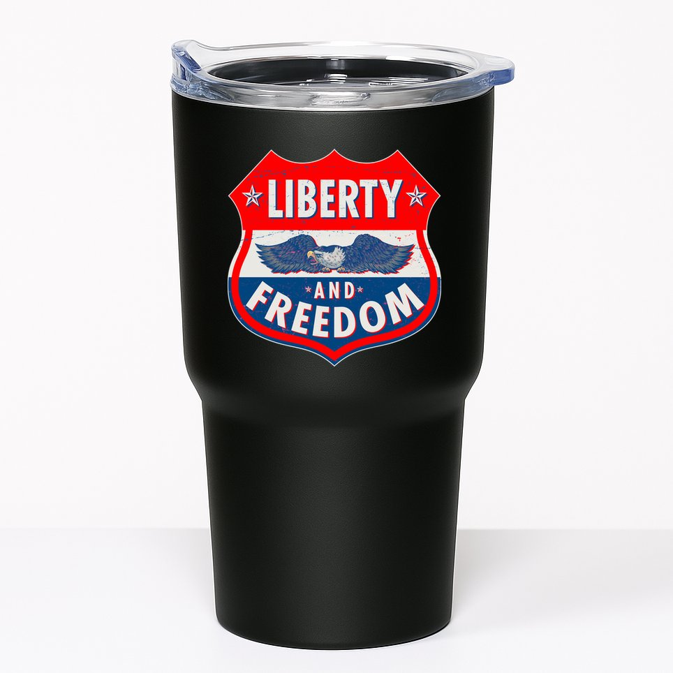 Liberty And Freedom US Eagle Road Sign Tumbler