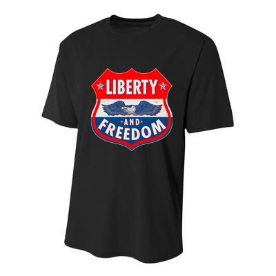 Liberty And Freedom US Eagle Road Sign Youth Performance Sprint T-Shirt