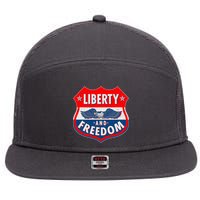 Liberty And Freedom US Eagle Road Sign 7 Panel Mesh Trucker Snapback Hat