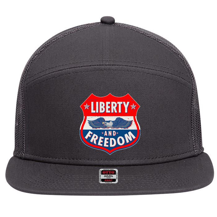 Liberty And Freedom US Eagle Road Sign 7 Panel Mesh Trucker Snapback Hat