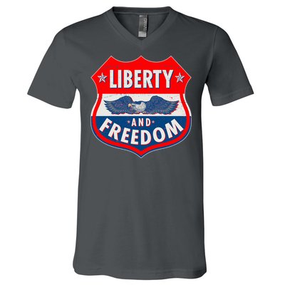 Liberty And Freedom US Eagle Road Sign V-Neck T-Shirt