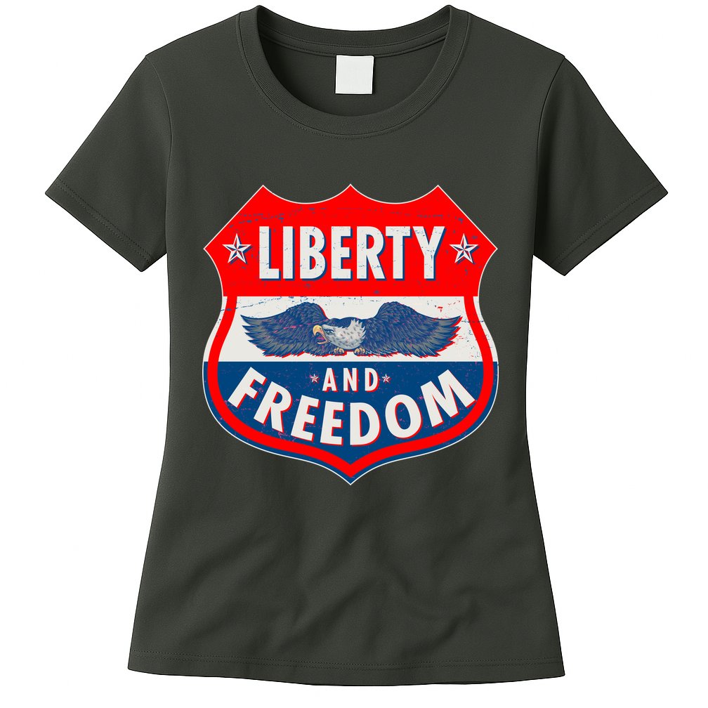 Liberty And Freedom US Eagle Road Sign Womens T-Shirt