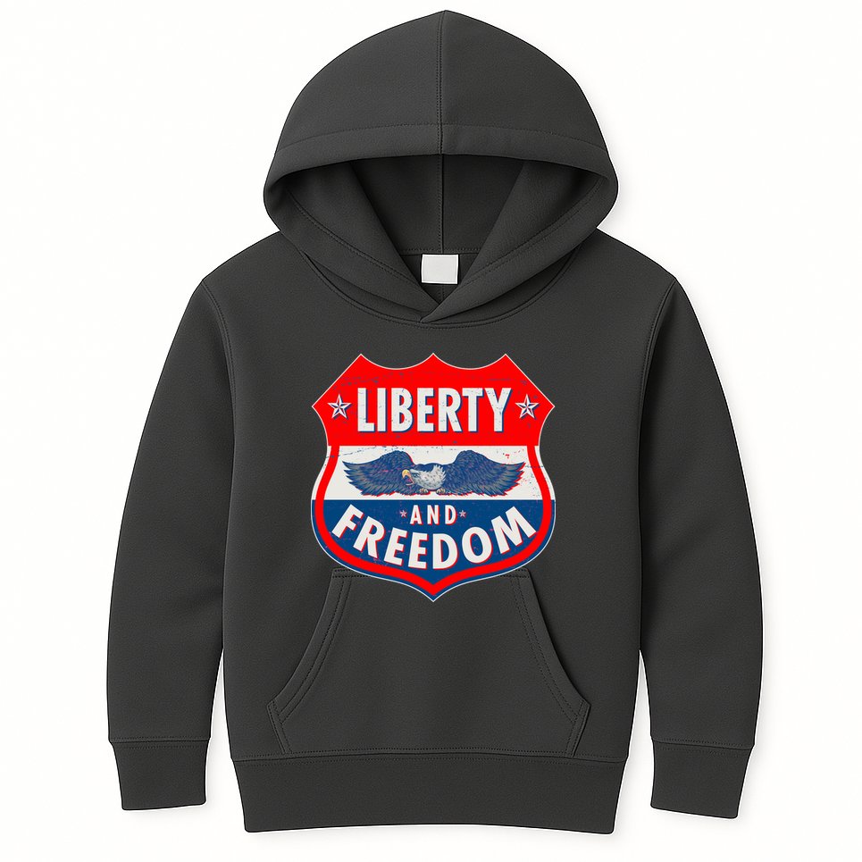 Liberty And Freedom US Eagle Road Sign Kids Hoodie