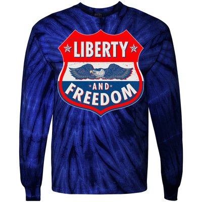 Liberty And Freedom US Eagle Road Sign Tie-Dye Long Sleeve Shirt