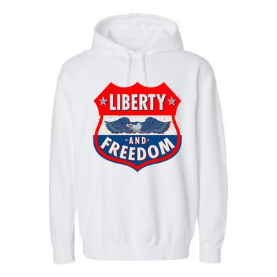 Liberty And Freedom US Eagle Road Sign Garment-Dyed Fleece Hoodie