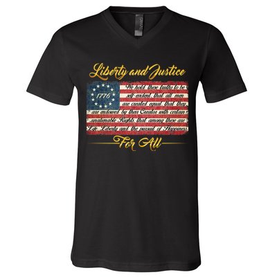 Liberty And Justice For All The Declaration of Independence V-Neck T-Shirt