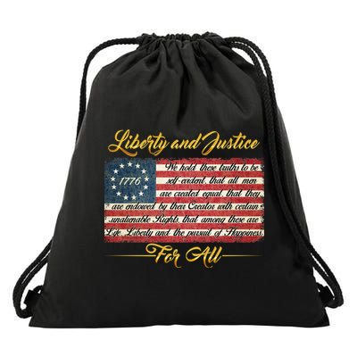 Liberty And Justice For All The Declaration of Independence Drawstring Bag
