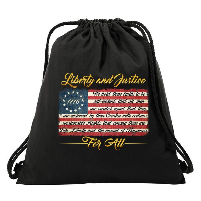 Liberty And Justice For All The Declaration of Independence Drawstring Bag