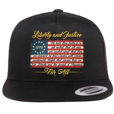 Liberty And Justice For All The Declaration of Independence Flat Bill Trucker Hat