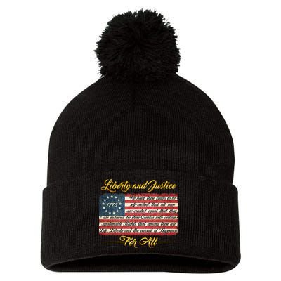 Liberty And Justice For All The Declaration of Independence Pom Pom 12in Knit Beanie