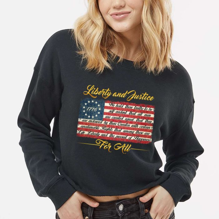 Liberty And Justice For All The Declaration of Independence Cropped Pullover Crew