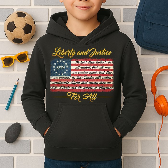 Liberty And Justice For All The Declaration of Independence Kids Hoodie