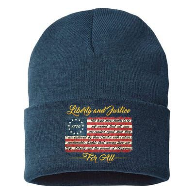 Liberty And Justice For All The Declaration of Independence Sustainable Knit Beanie