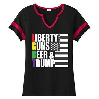 Liberty Guns Beer Trump LGBT Flag Ladies Halftime Notch Neck Tee