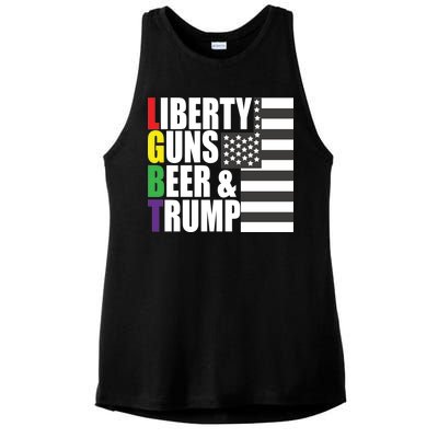 Liberty Guns Beer Trump LGBT Flag Ladies PosiCharge Tri-Blend Wicking Tank