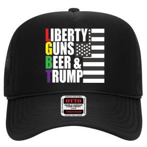 Liberty Guns Beer Trump LGBT Flag High Crown Mesh Back Trucker Hat