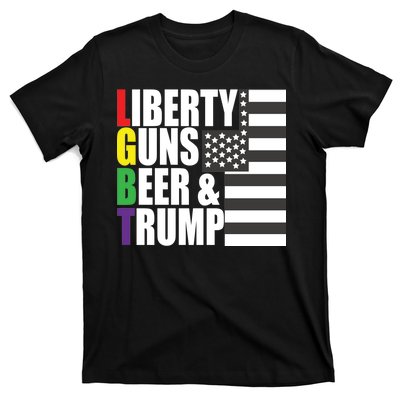 Liberty Guns Beer Trump LGBT Flag T-Shirt