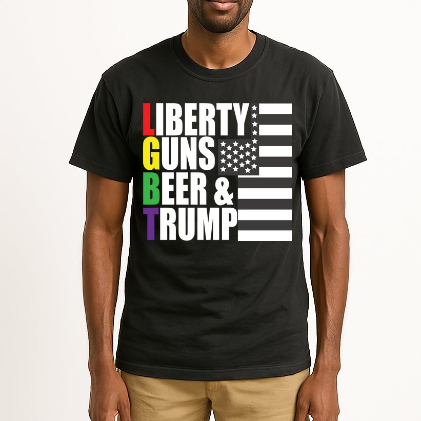 Liberty Guns Beer Trump LGBT Flag Tall T-Shirt