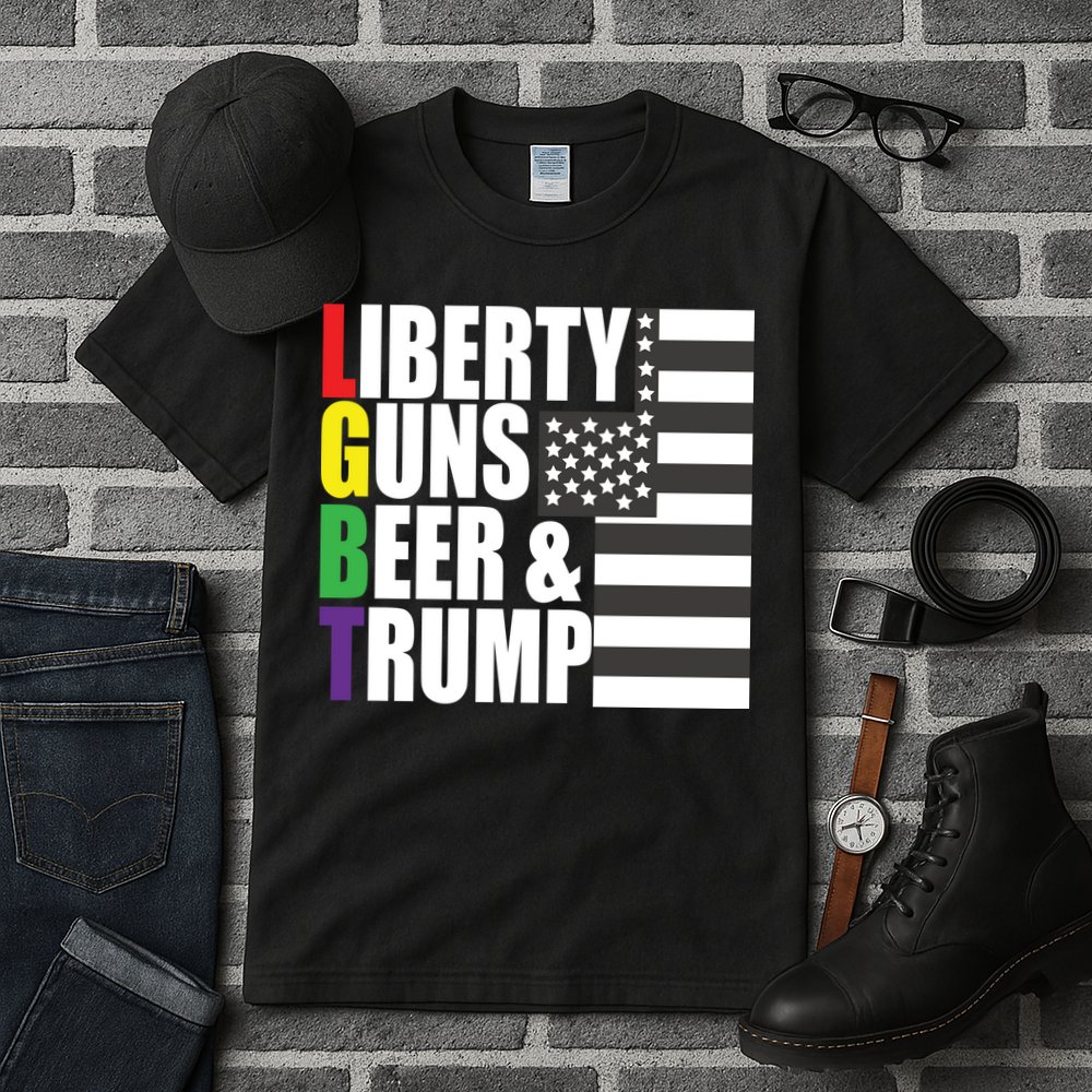 Liberty Guns Beer Trump LGBT Flag Tall T-Shirt