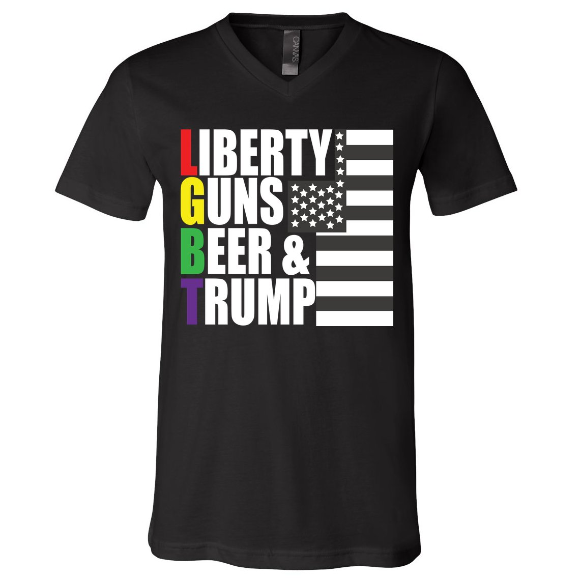 Liberty Guns Beer Trump LGBT Flag V-Neck T-Shirt