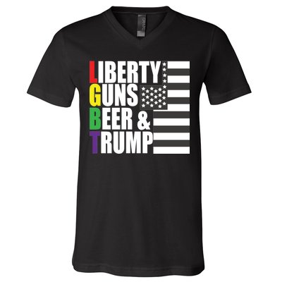 Liberty Guns Beer Trump LGBT Flag V-Neck T-Shirt