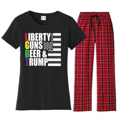 Liberty Guns Beer Trump LGBT Flag Women's Flannel Pajama Set