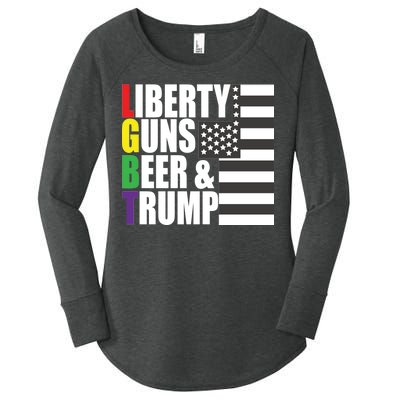 Liberty Guns Beer Trump LGBT Flag Women's Perfect Tri Tunic Long Sleeve Shirt