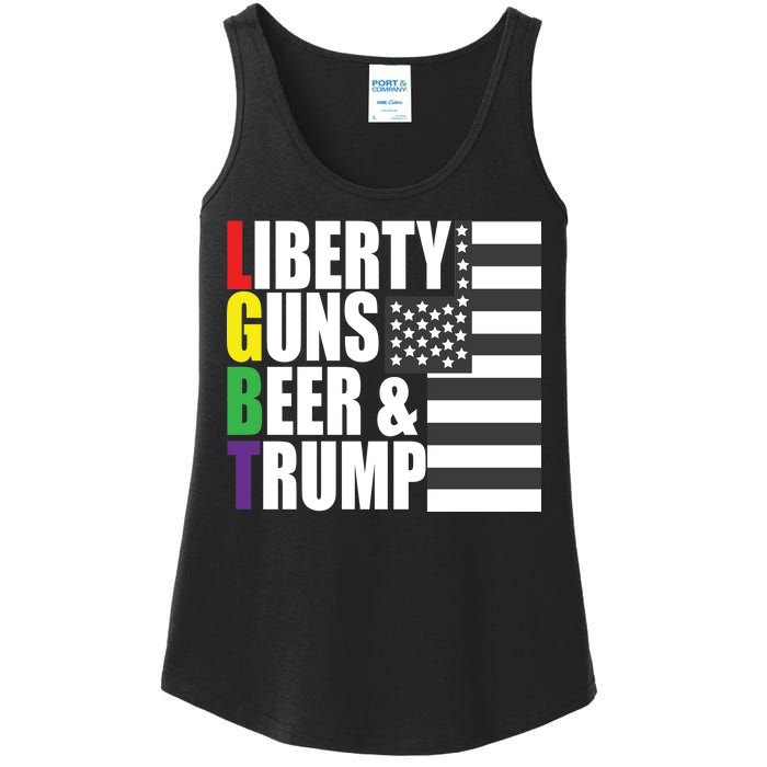 Liberty Guns Beer Trump LGBT Flag Ladies Essential Tank