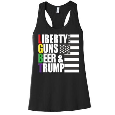 Liberty Guns Beer Trump LGBT Flag Women's Racerback Tank