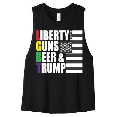 Liberty Guns Beer Trump LGBT Flag Women's Racerback Cropped Tank