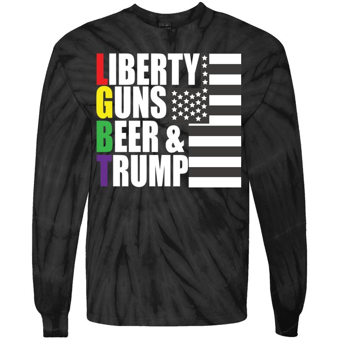 Liberty Guns Beer Trump LGBT Flag Tie-Dye Long Sleeve Shirt