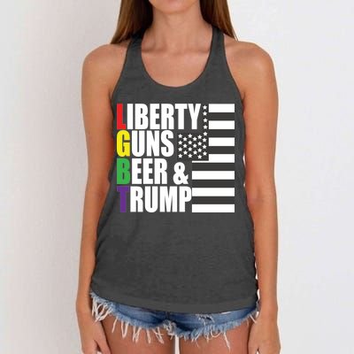 Liberty Guns Beer Trump LGBT Flag Women's Knotted Racerback Tank