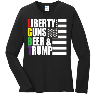 Liberty Guns Beer Trump LGBT Flag Ladies Long Sleeve Shirt