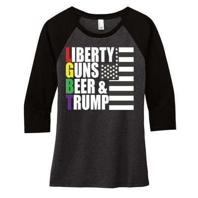 Liberty Guns Beer Trump LGBT Flag Women's Tri-Blend 3/4-Sleeve Raglan Shirt