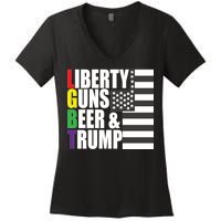 Liberty Guns Beer Trump LGBT Flag Women's V-Neck T-Shirt