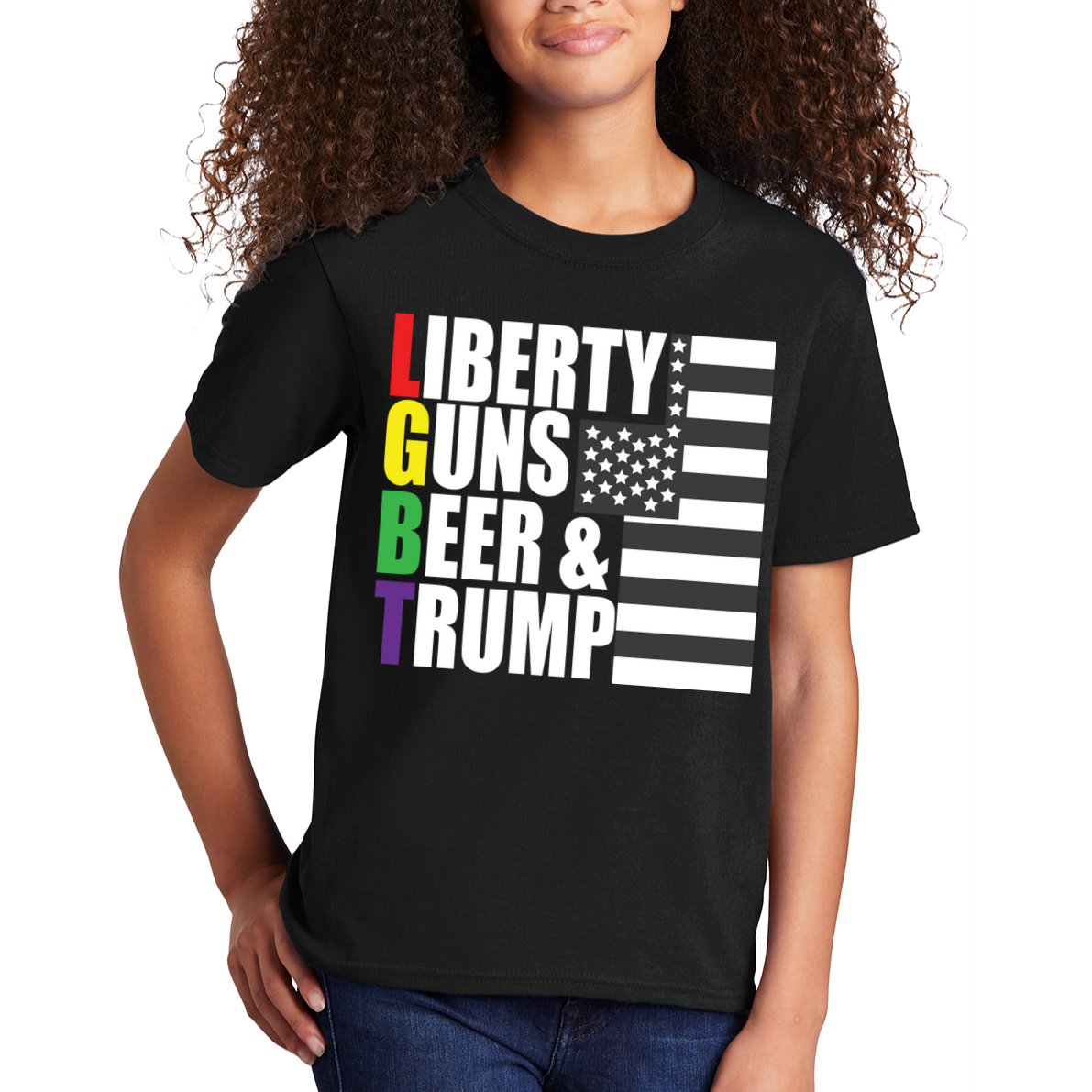 Liberty Guns Beer Trump LGBT Flag Kids T-Shirt