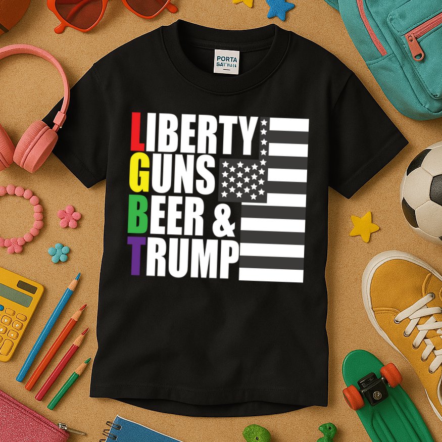 Liberty Guns Beer Trump LGBT Flag Kids T-Shirt