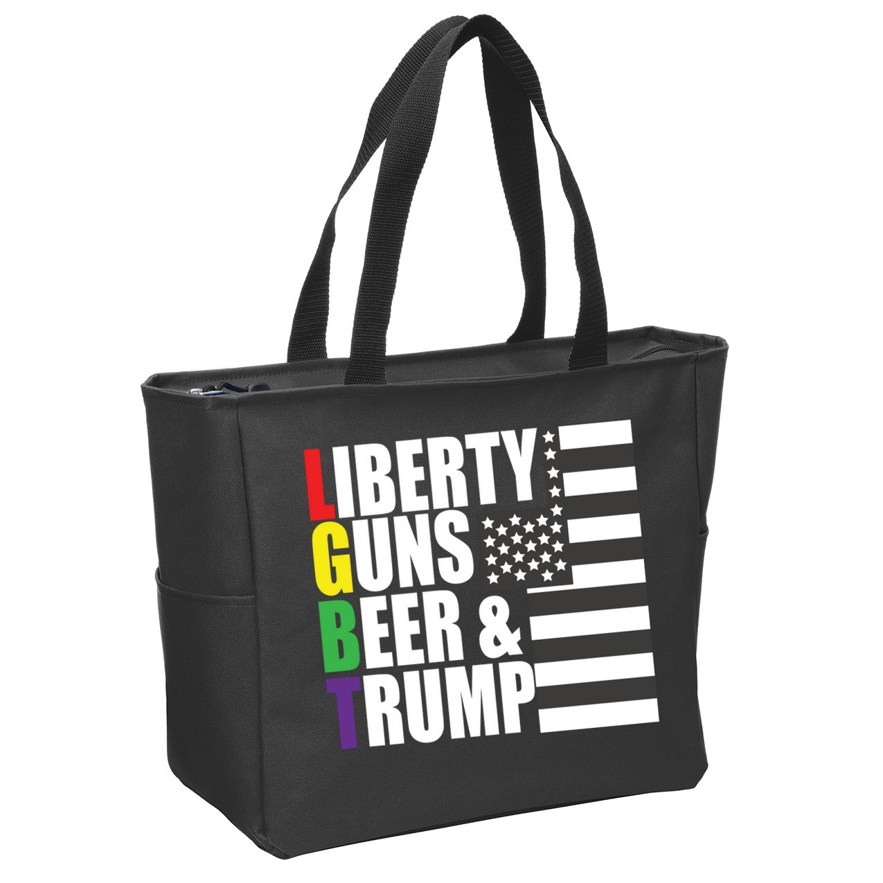 Liberty Guns Beer Trump LGBT Flag Zip Tote Bag