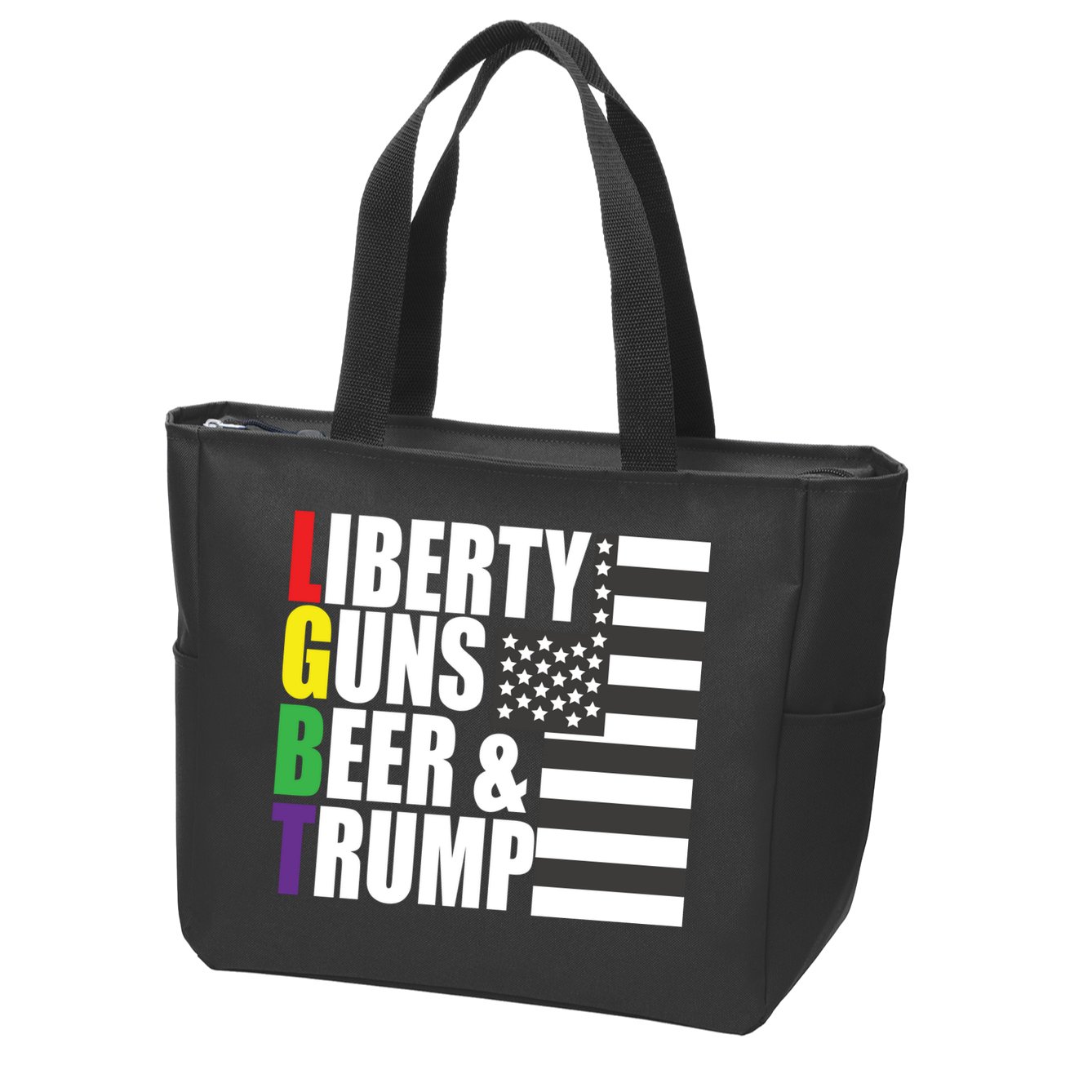 Liberty Guns Beer Trump LGBT Flag Zip Tote Bag