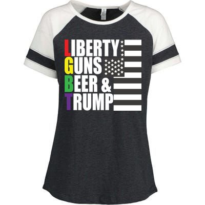 Liberty Guns Beer Trump LGBT Flag Enza Ladies Jersey Colorblock Tee