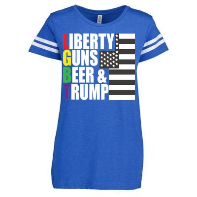 Liberty Guns Beer Trump LGBT Flag Enza Ladies Jersey Football T-Shirt