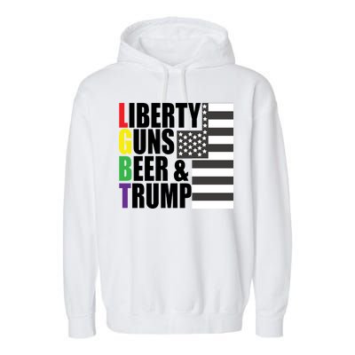 Liberty Guns Beer Trump LGBT Flag Garment-Dyed Fleece Hoodie